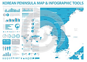 Korean Peninsula Map - Info Graphic Vector Illustration