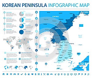 Korean Peninsula Map - Info Graphic Vector Illustration