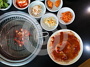 Korean pickled vegetables at Korean barbecue restaurant