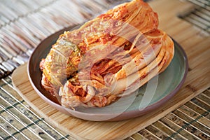 Korean Pogikimchi, seasoned Kimchi made with whole heads of Napa cabbage, called Gimjang Kimchi