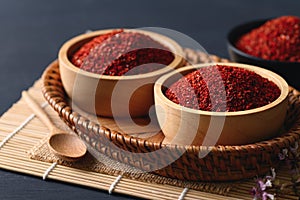 Korean red chili powder in a bowl for cooking