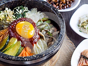 Korean rice mis with vegetables and egg with korean sauce