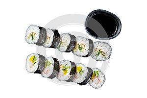 Korean rice roll Kimbap or gimbap, Korean sushi. Isolated, white background.