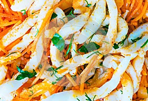 korean salad with carrot and calamary