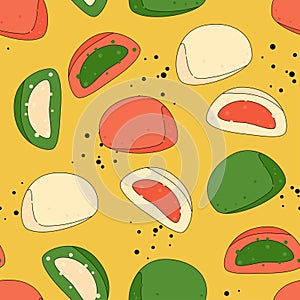 Korean street food seamless pattern. Steamed duns jjinppang with different fillings. Asian traditional snacks