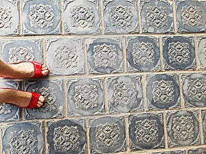 Korean traditional Buddhist sidewalk block