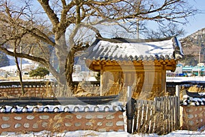 Korean traditional house in winter in Pyeongchang, Korea