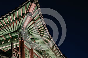 Korean traditional roof eaves, Night view of Hwaseong Haenggung Palace in Suwon, Korea