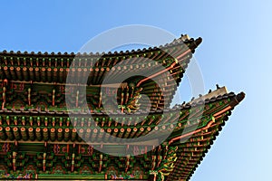 Korean traditional roof. Gyeongbokgung Palace. Seoul, South Korea