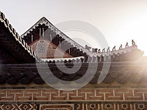 Korean traditional roof. Gyeongbokgung Palace. Seoul, South Korea