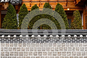 Korean traditional stone wall boundary in Eunpyeong Hanok Village