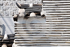 Korean traditional stone wall at Bukchon Hanok Village in Seoul, Korea