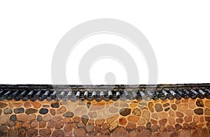 Korean traditional style brick stone wall fence on white background