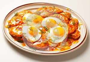 Korean tteokbokki, popular boiled rice cake, with spicy sauce photo