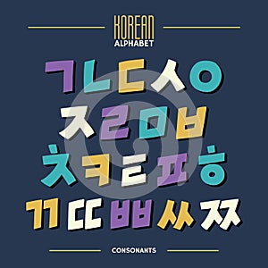 Korean alphabet set in hand drawn cartoon style photo