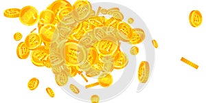 Korean won coins falling. Scattered