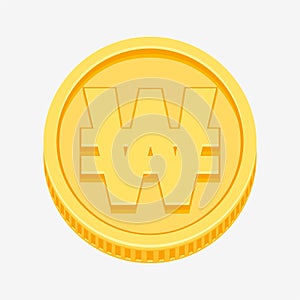 Korean won currency symbol on gold coin