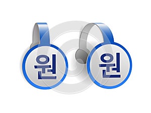 Korean won local symbol on Blue advertising wobblers.