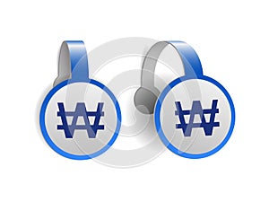 Korean won symbol on Blue advertising wobblers.