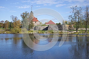 The Korela fortress on the banks of the river Vuoksi october afternoon. Priozersk