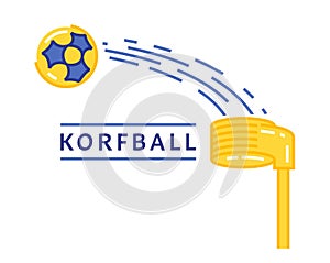 Korfball sport logotype. Editable vector in blue and yellow colors