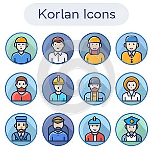 Korlan icon set in flat vector style