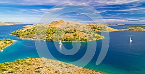 Kornati. Aerial panoramic view of famous Adriatic sea sailing destination, Kornati archipelago national park