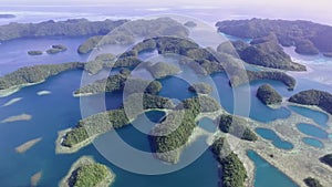 Koror Island. Many Green Islets. Palau Seascape With Colorful Coral Reefs Tropical Lagoons II