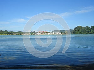 Koror`s waters with the PICRC building in the distance, Palau