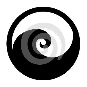 Koru spiral icon in black stylised maori tribal tattoo