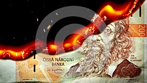 Koruna bill Czech money burning in flames