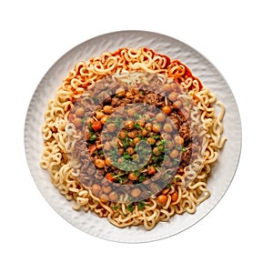 Koshari Egyptian Cuisine. On A White Plate