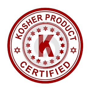 Kosher product Jewish round stamp with signs inside - Kosher product. Certified. Isolated on a white background