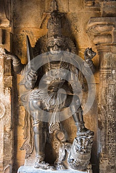 Koshtha image of dvarapala in the Subrahmanya shrine. Brihadishvara Temple, Thanjavur, Tamil Nadu photo