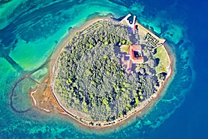Kosljun. Adriatic island of Kosljun in Punat bay aerial view, Island of Krk