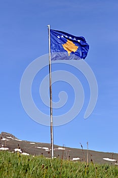 Kosovo flag at border with N. Macedonia, Shar mountain