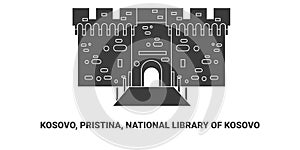 Kosovo, Pristina, National Library Of Kosovo, travel landmark vector illustration