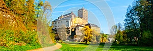 Kost Castle in Bohemian Paradise, Czech Republic. Panoramic view from Plakanek Valley photo