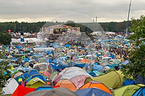 Kostrzyn nad OdrÃâ¦, Poland - July 15, 2016: tents, people and the main stage at the Przystanek Woodstock music festival PolAndRock