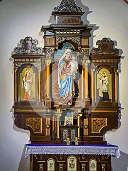 Koszecin, Poland, March 20, 2024: Interior of the Church of the Sacred Heart of Jesus in Koszecin, Poland. Side altar of the