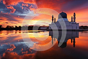 Kota Kinabalu city mosque at sunrise in Sabah, Malaysia