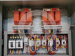 Low voltage switchboard interior with electrical parts
