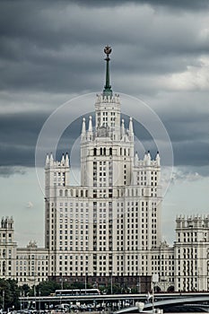 Kotelnicheskaya embankment skyscraper and a cloudy sky