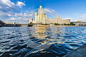 Kotelnicheskaya Stalin`s Skyscraper , Moscow river in Moscow, R