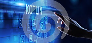 Kotlin programming language mobile application software development concept on screen