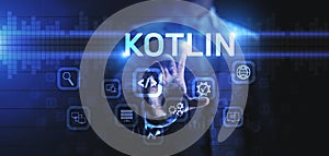 Kotlin programming language mobile application software development concept on screen
