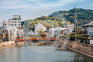 Kotohira-cho town and river in Kagawa, Japan