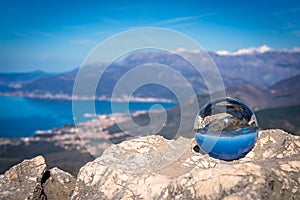 Kotor Bay landscape in a crystal ball