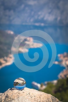 Kotor Bay landscape in a crystal ball