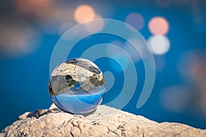Kotor Bay landscape in a crystal ball